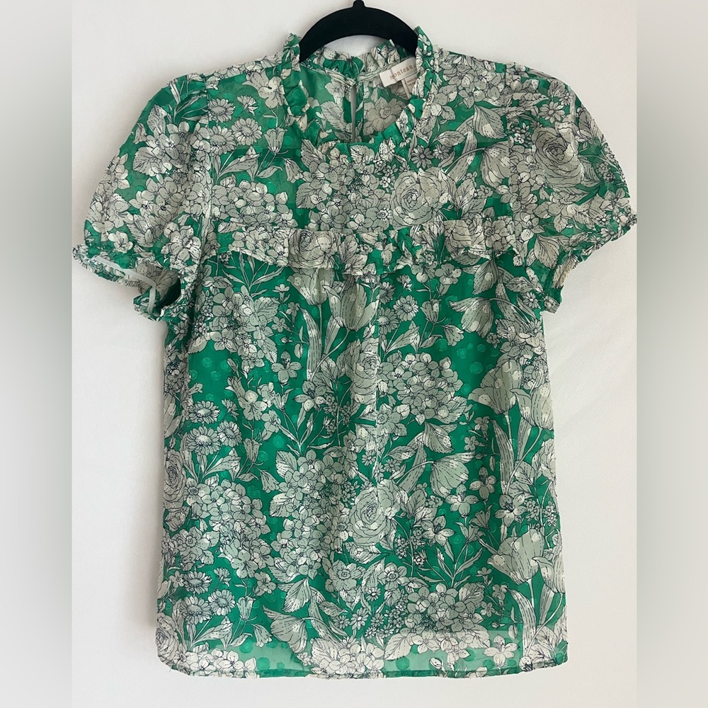 MONTEAU Los Angeles Floral Green Blouse